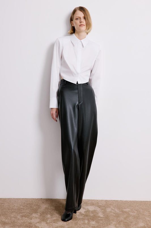 Wide Leg Leather Trousers