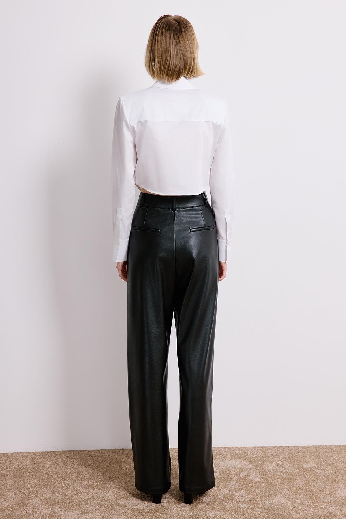 Wide Leg Leather Trousers