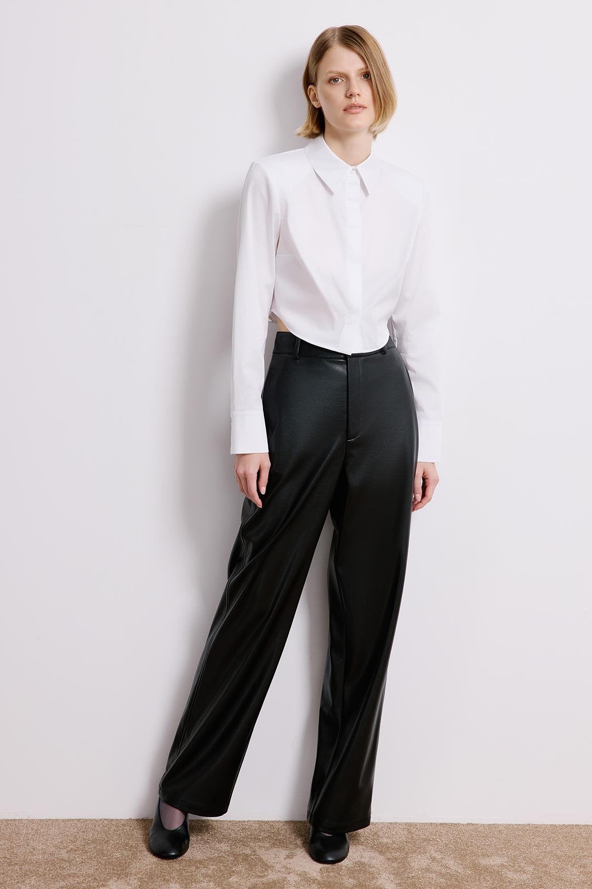 Wide Leg Leather Trousers