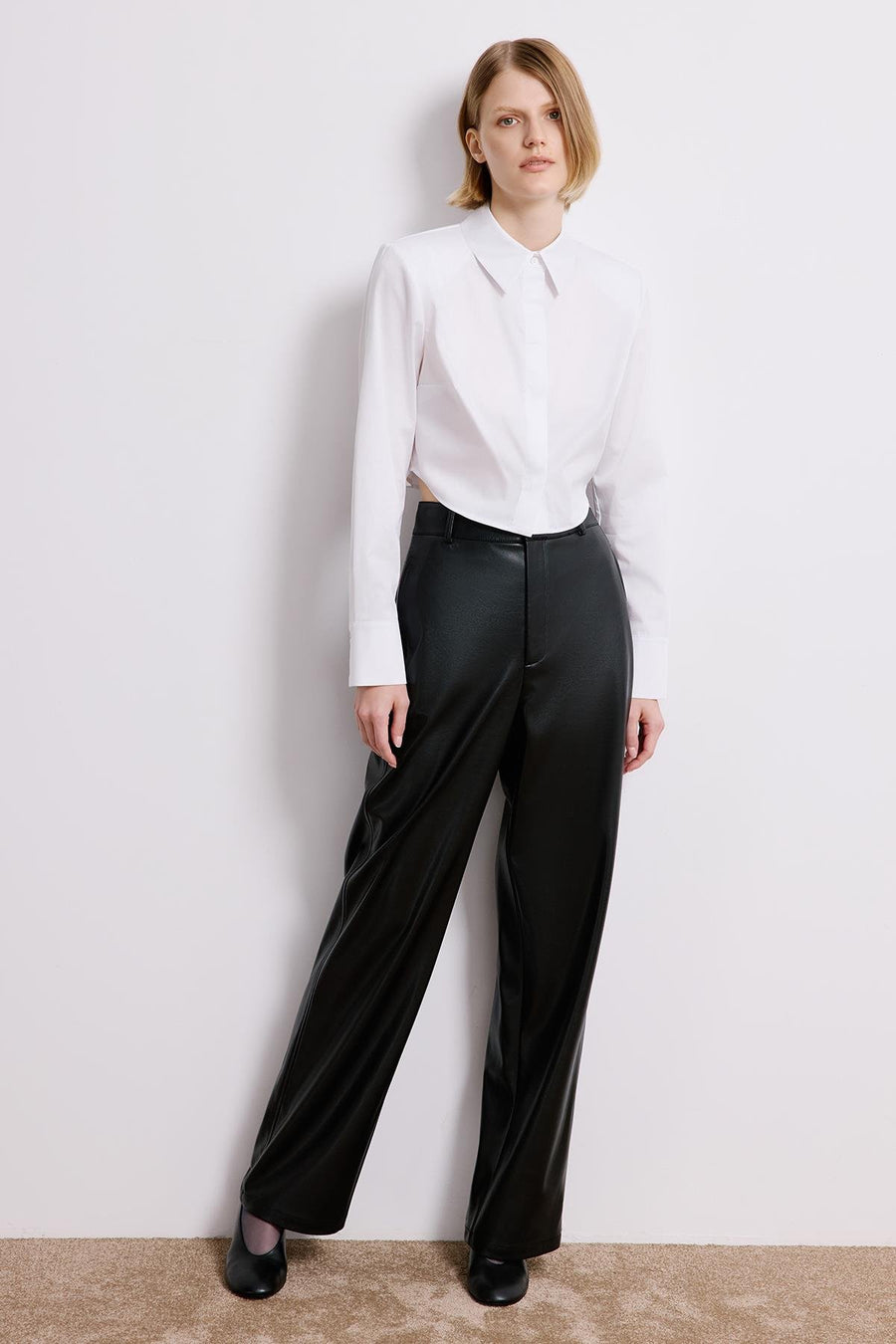 Wide Leg Leather Trousers