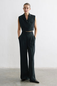 Black Blazer Collar Padded Crop  Vest