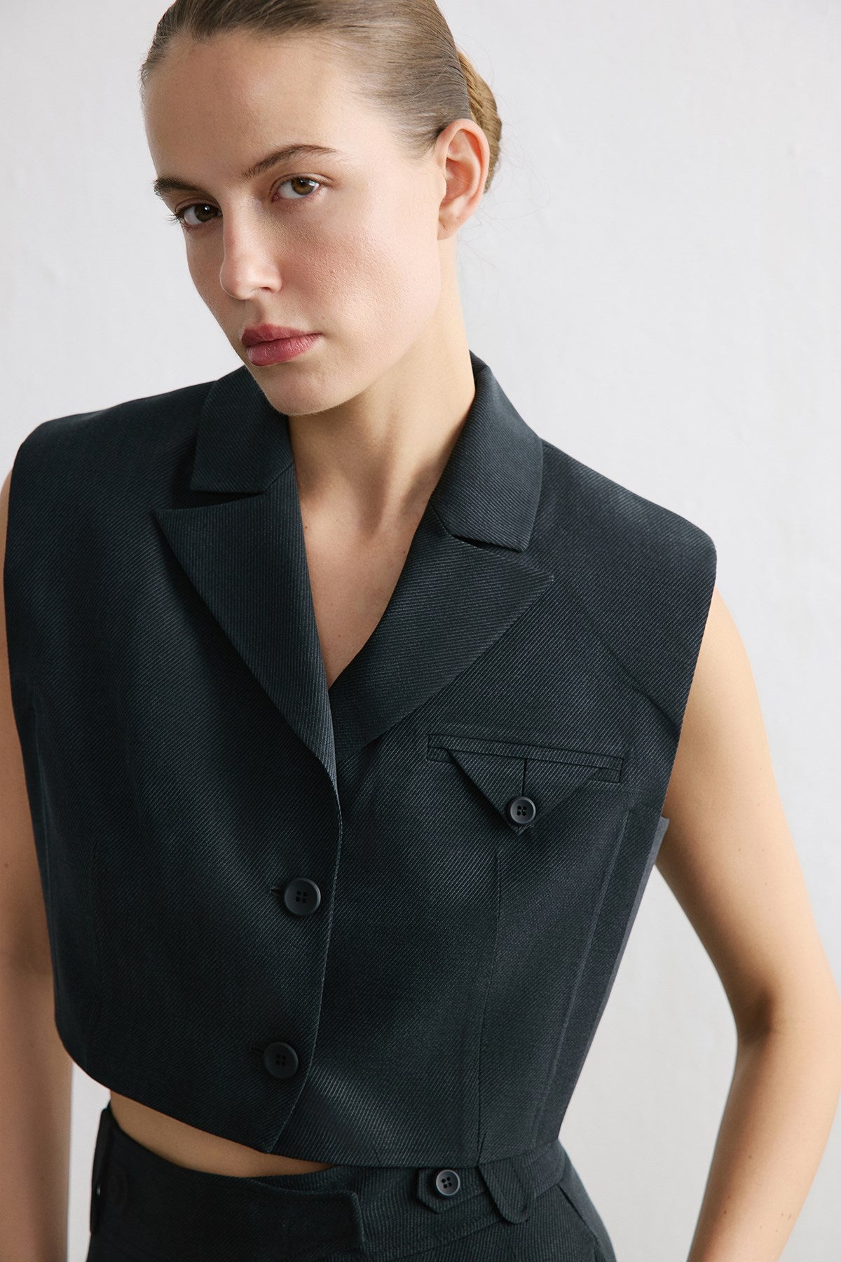 Blazer Collar Padded Crop  Vest