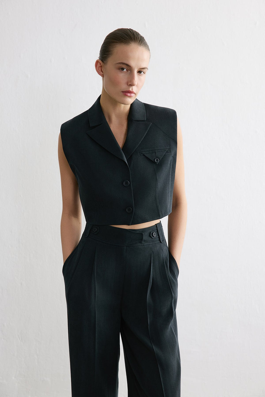 Blazer Collar Padded Crop  Vest