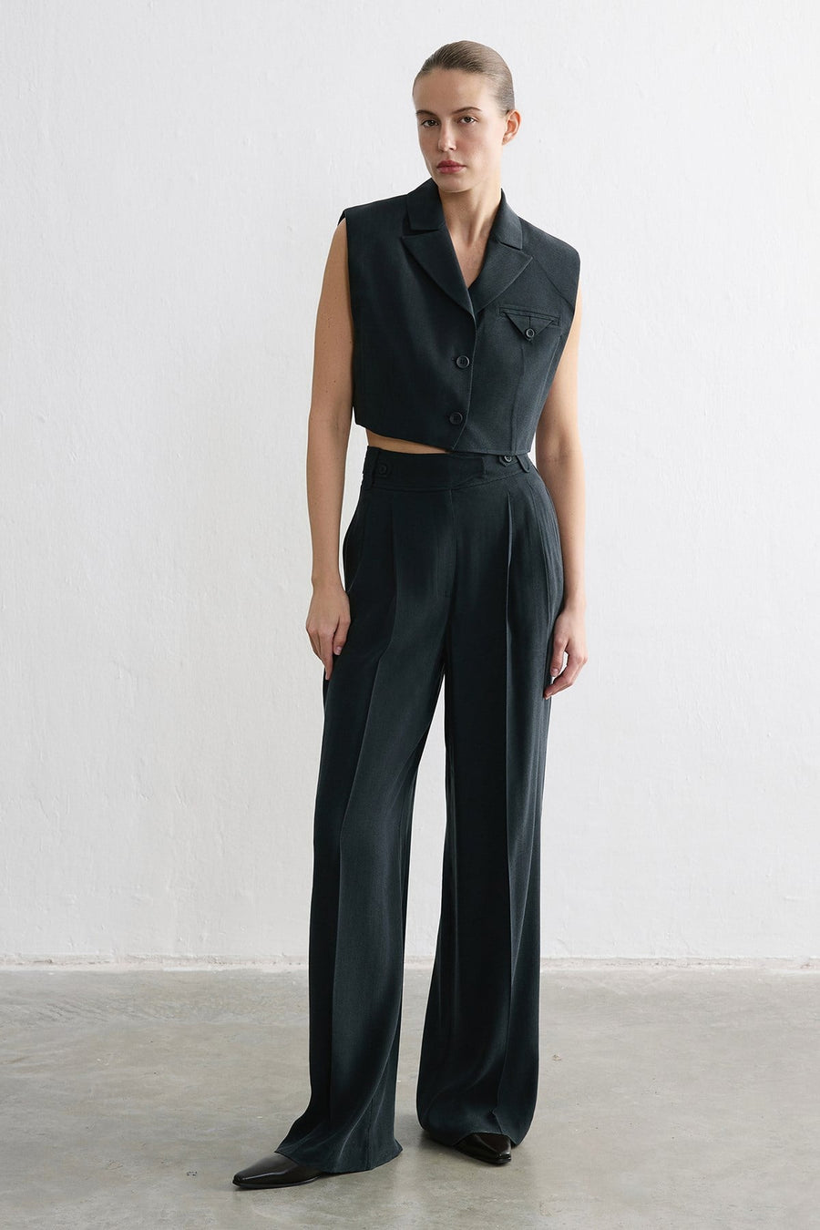 Blazer Collar Padded Crop  Vest