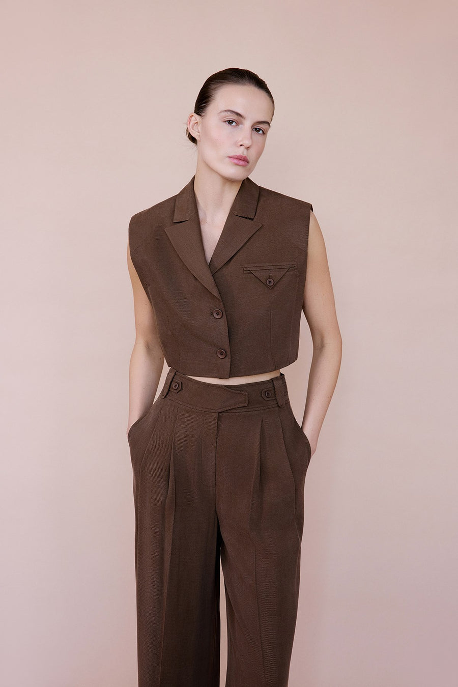 Blazer Collar Padded Crop  Vest