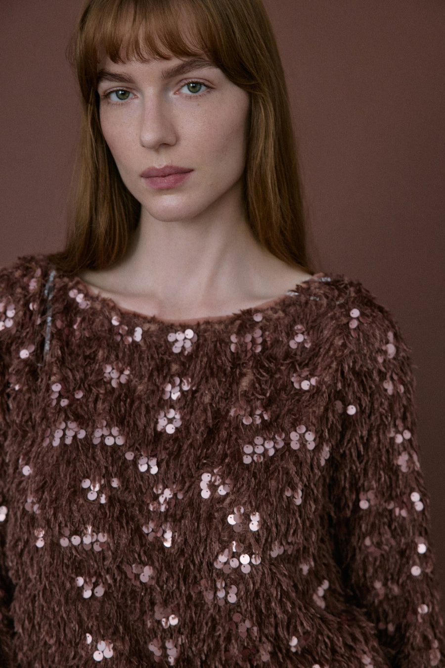 Boat Neck Sequin Embellished  Blouse