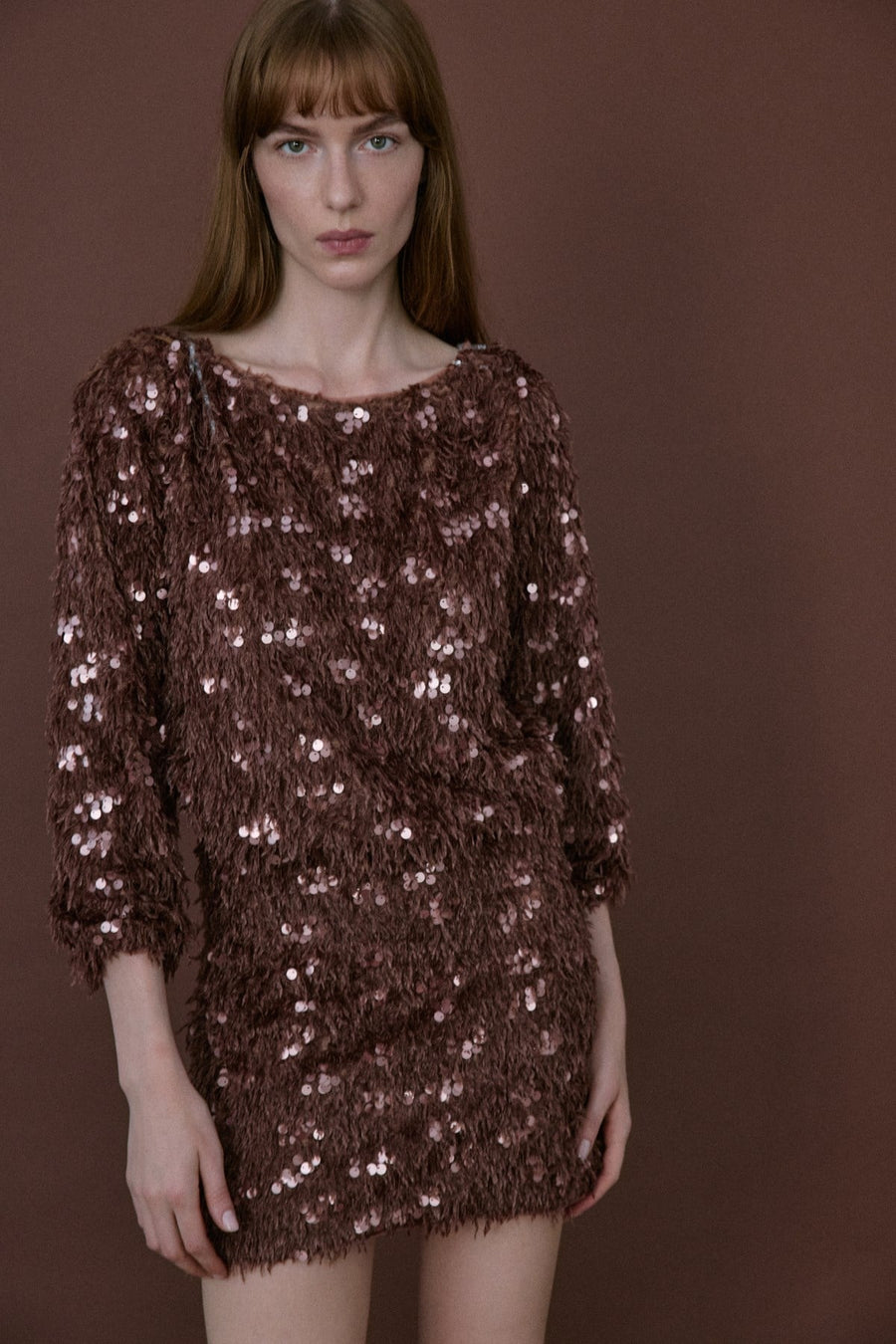 Boat Neck Sequin Embellished  Blouse