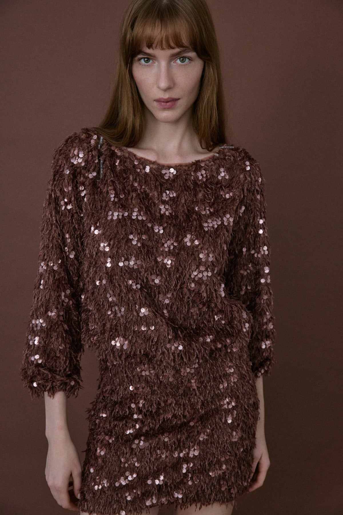 Boat Neck Sequin Embellished  Blouse