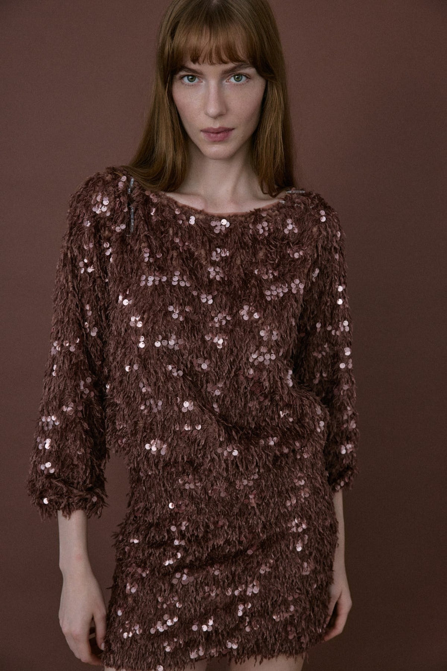 Boat Neck Sequin Embellished  Blouse