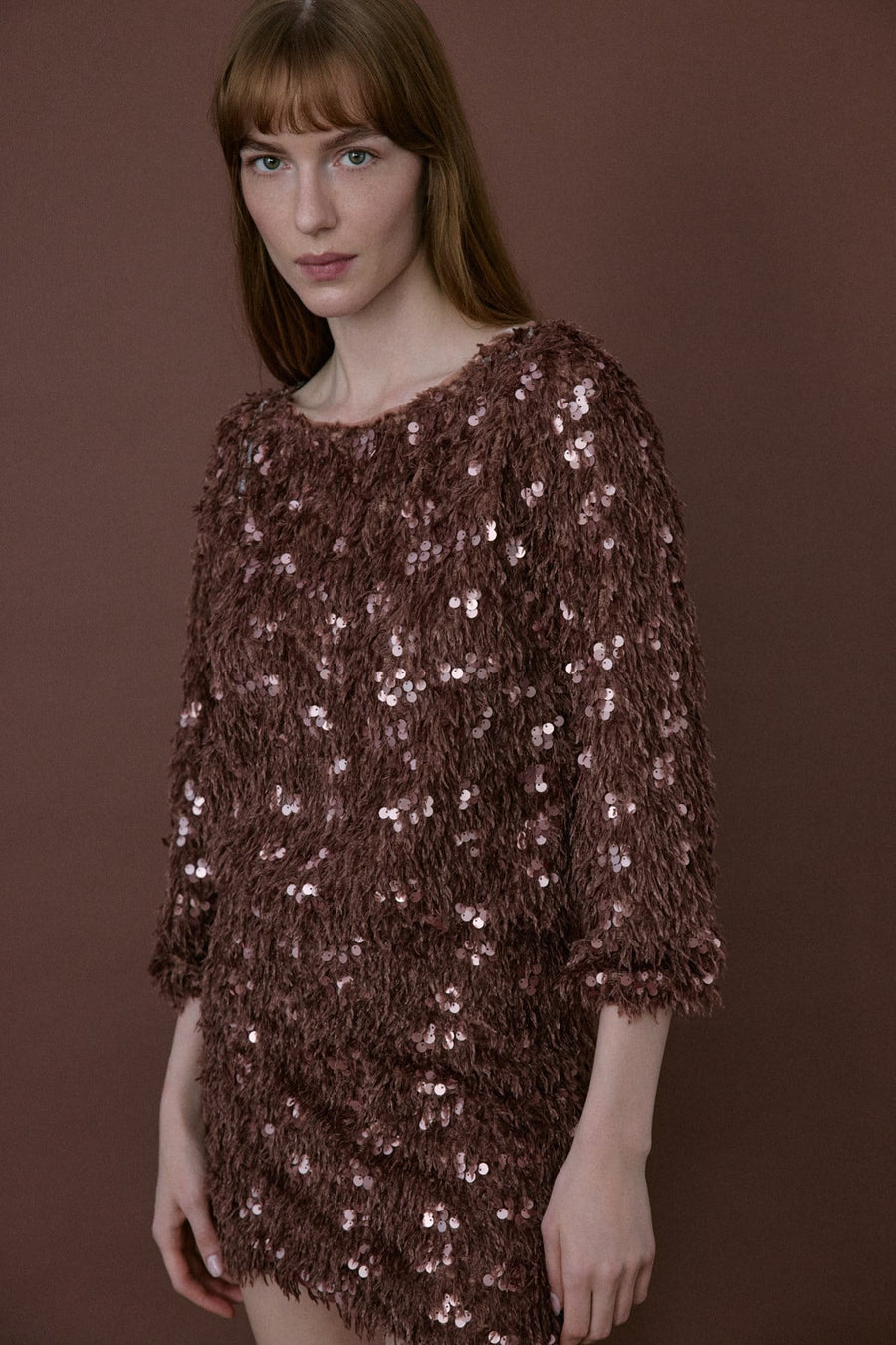 Boat Neck Sequin Embellished  Blouse
