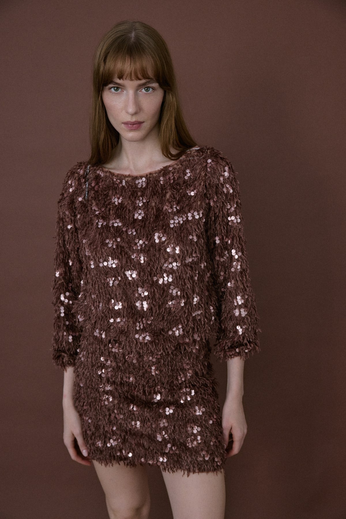 Boat Neck Sequin Embellished  Blouse