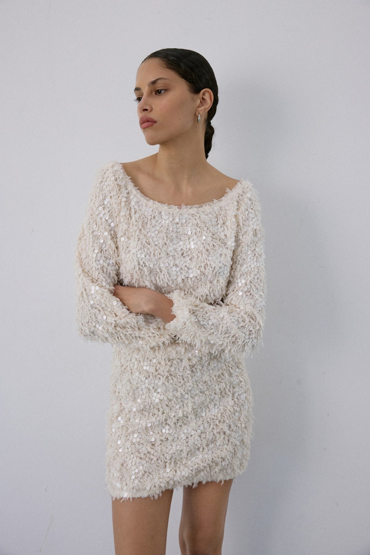 Boat Neck Sequin Embellished  Blouse