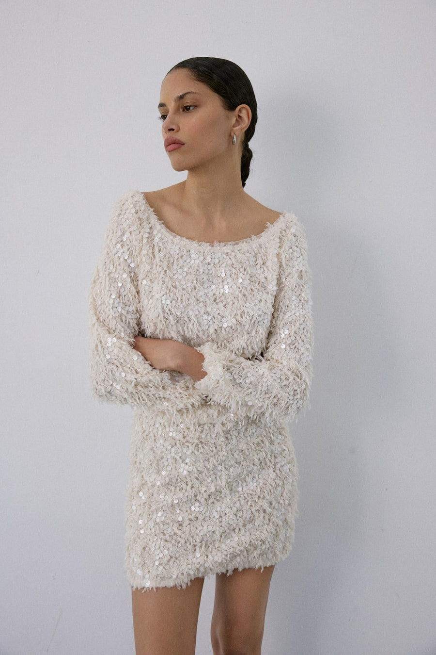 Boat Neck Sequin Embellished  Blouse
