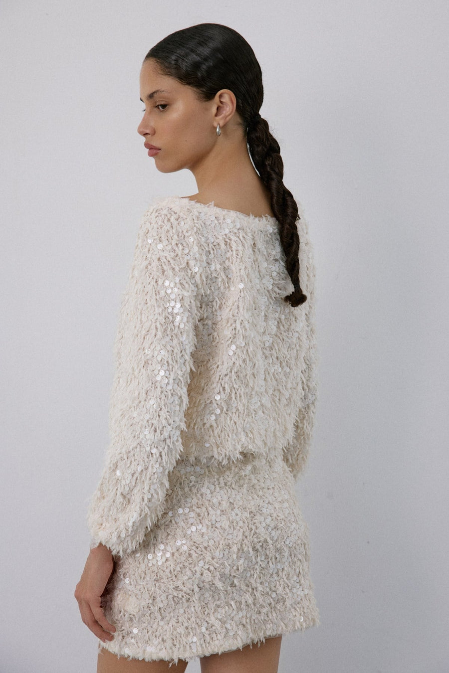 Boat Neck Sequin Embellished  Blouse