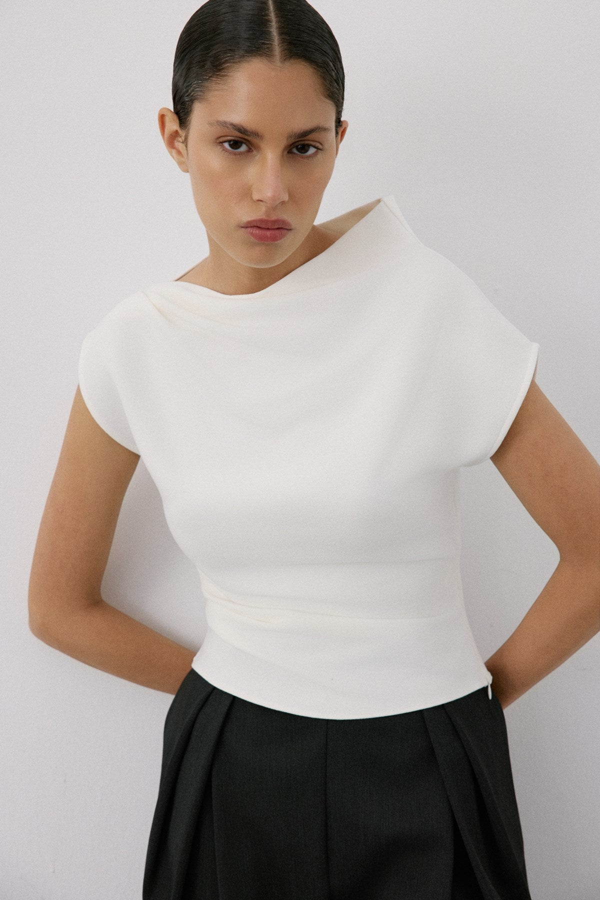 Boat Neck Short Sleeve  Blouse