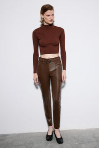 Brown Leather Trousers With Metal Buckle