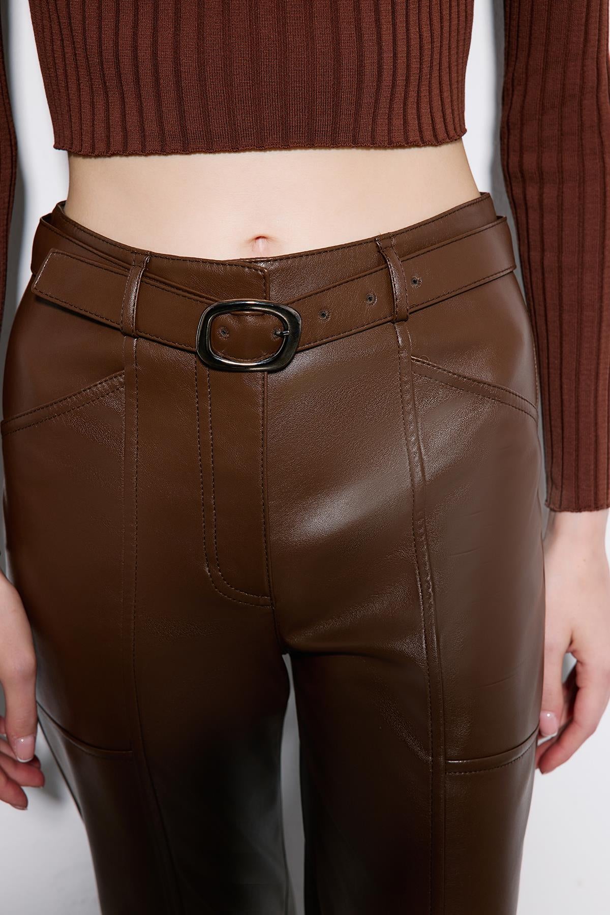 Leather Trousers With Metal Buckle