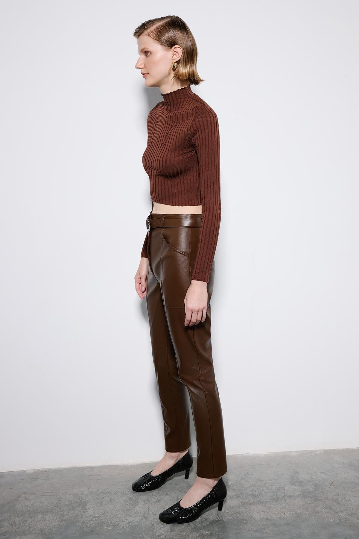 Leather Trousers With Metal Buckle