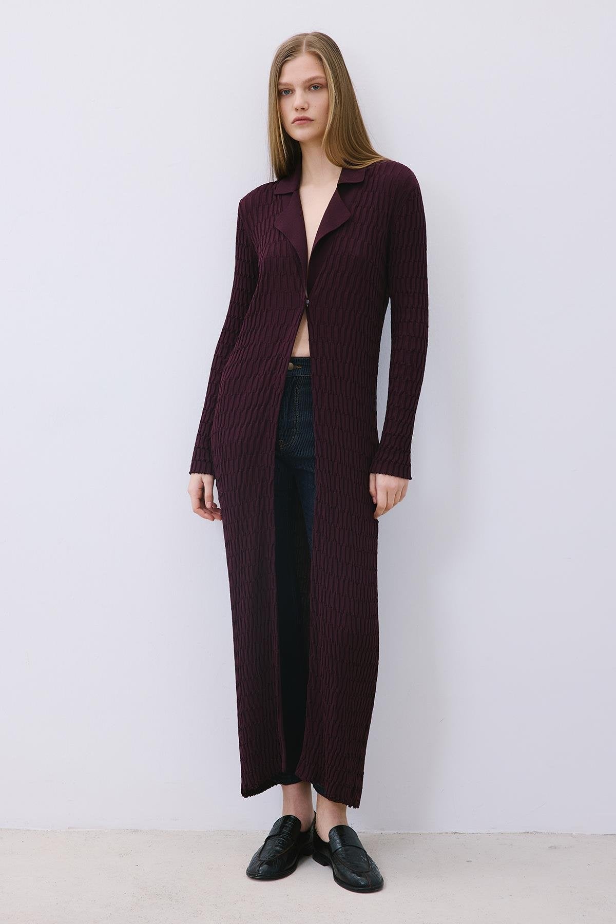 Long Jacquard Knit Cardigan