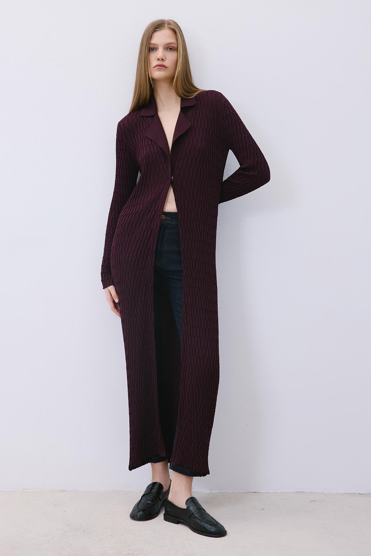 Long Jacquard Knit Cardigan