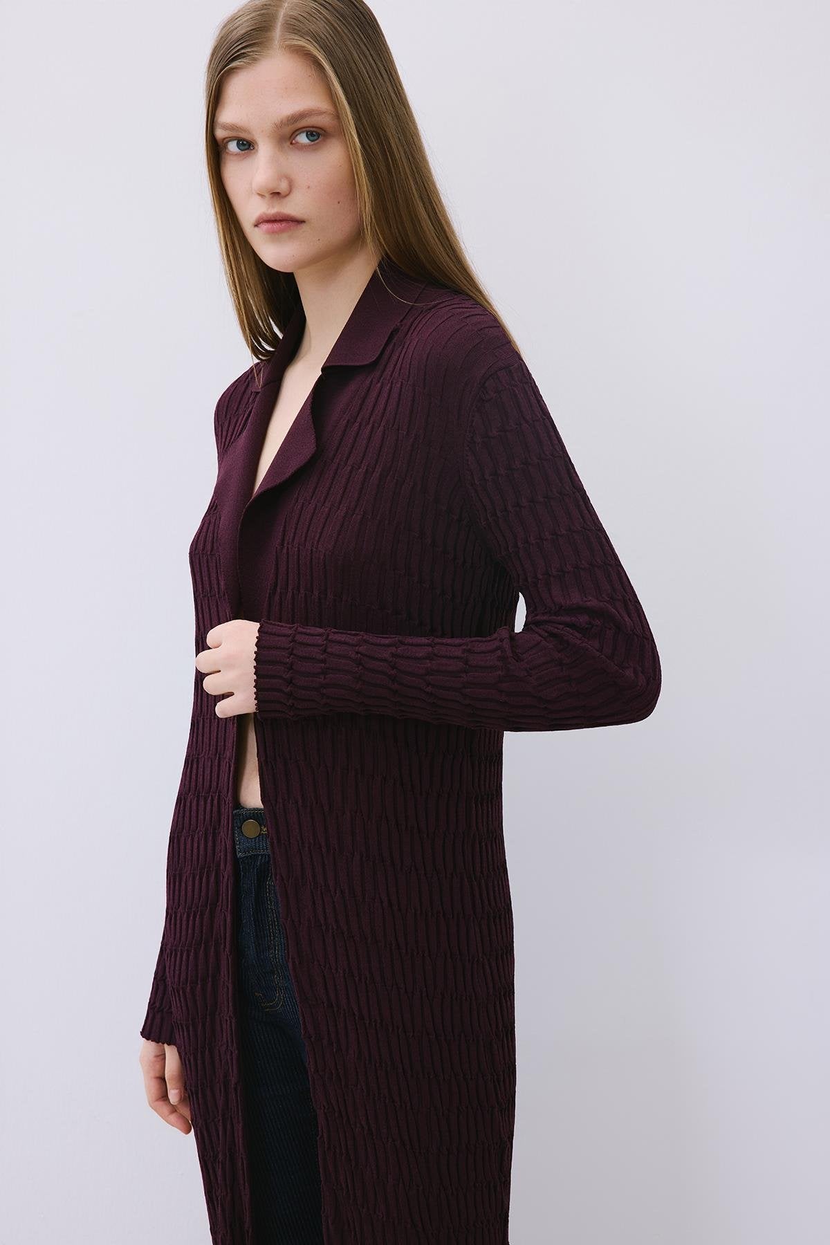 Long Jacquard Knit Cardigan