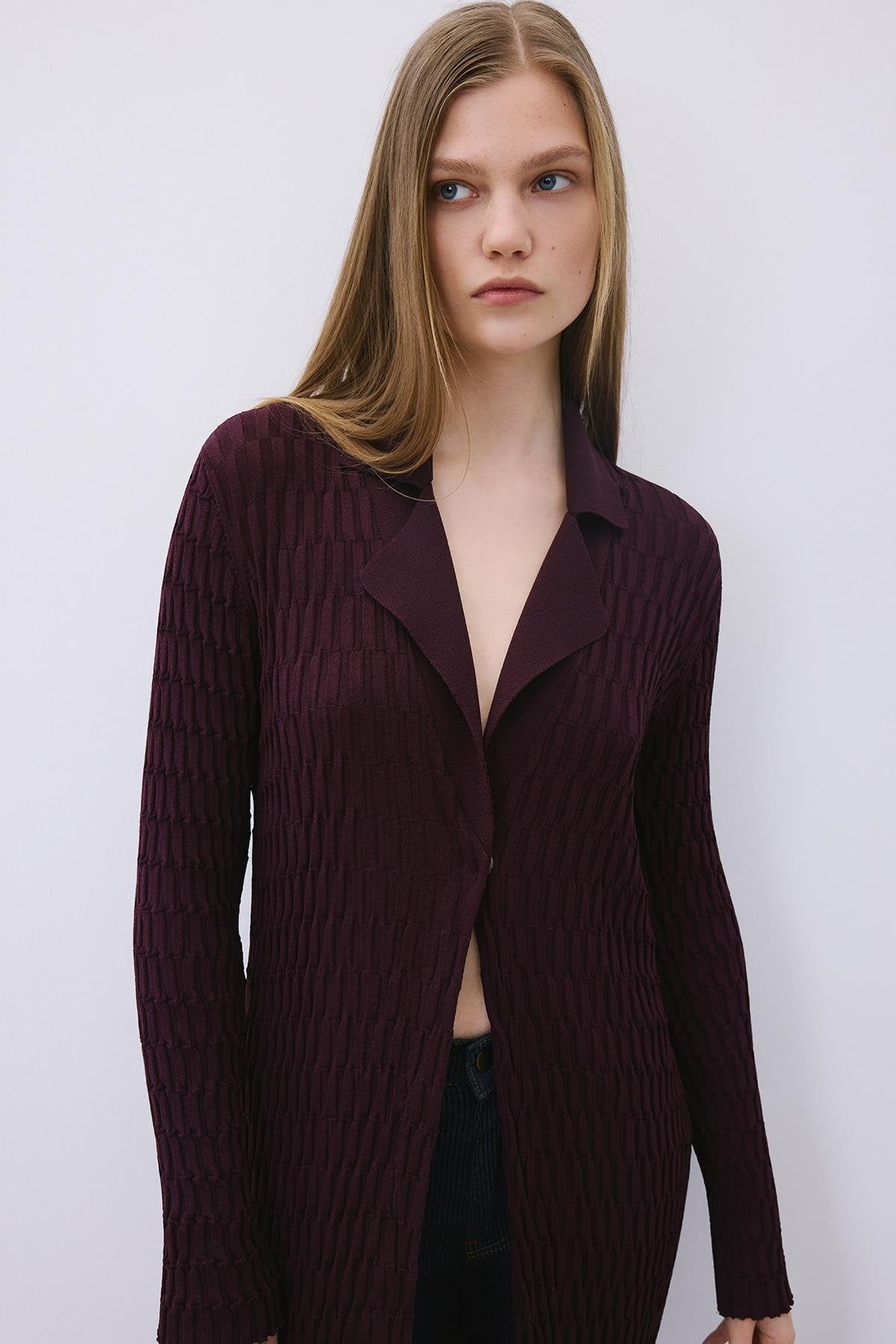 Long Jacquard Knit Cardigan