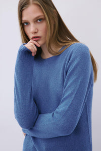 Blue Cashmere Basic Knit Blouse