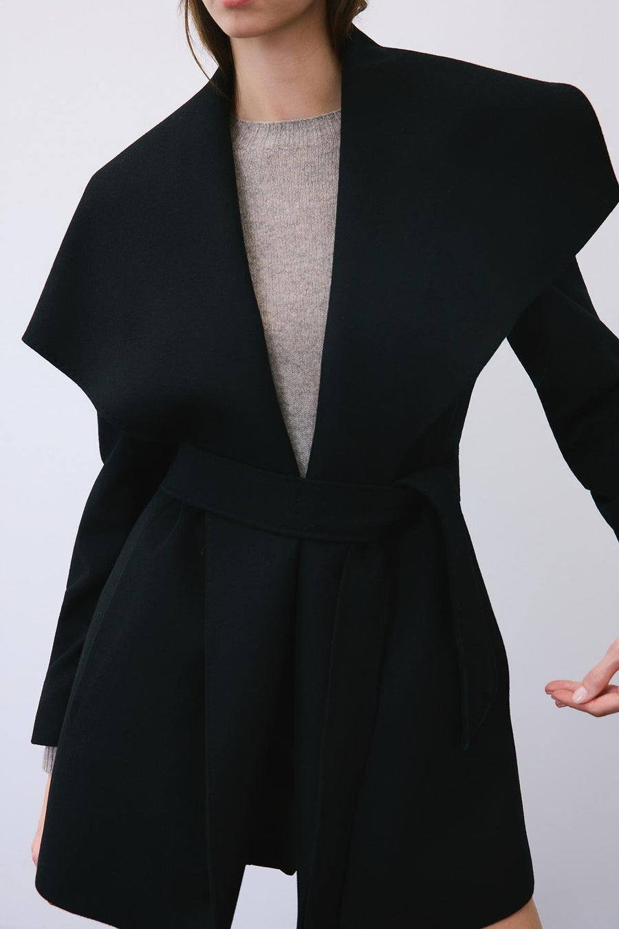 Cashmere Coat with Wide Collar and Belt