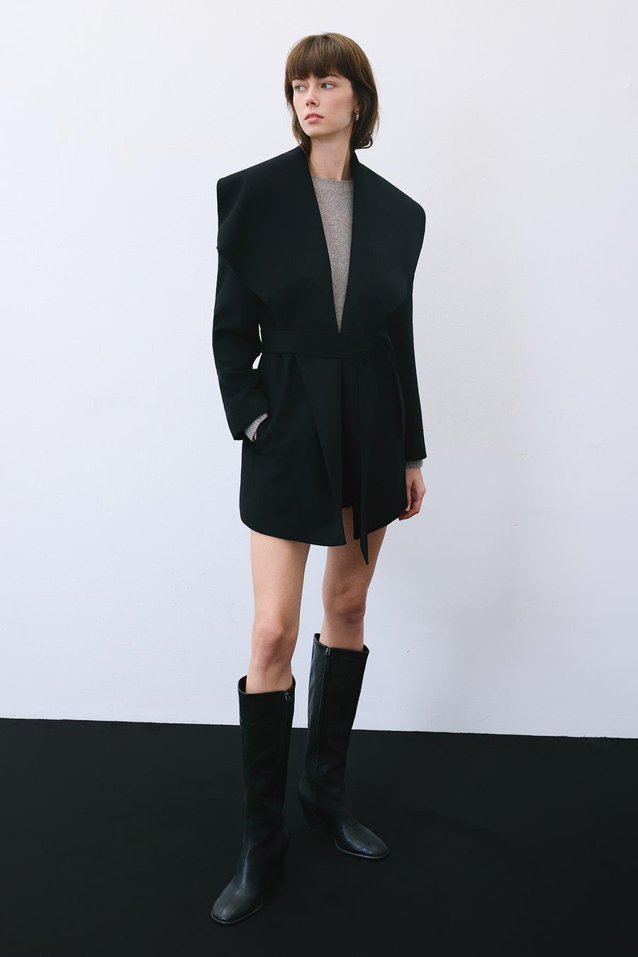 Cashmere Coat with Wide Collar and Belt