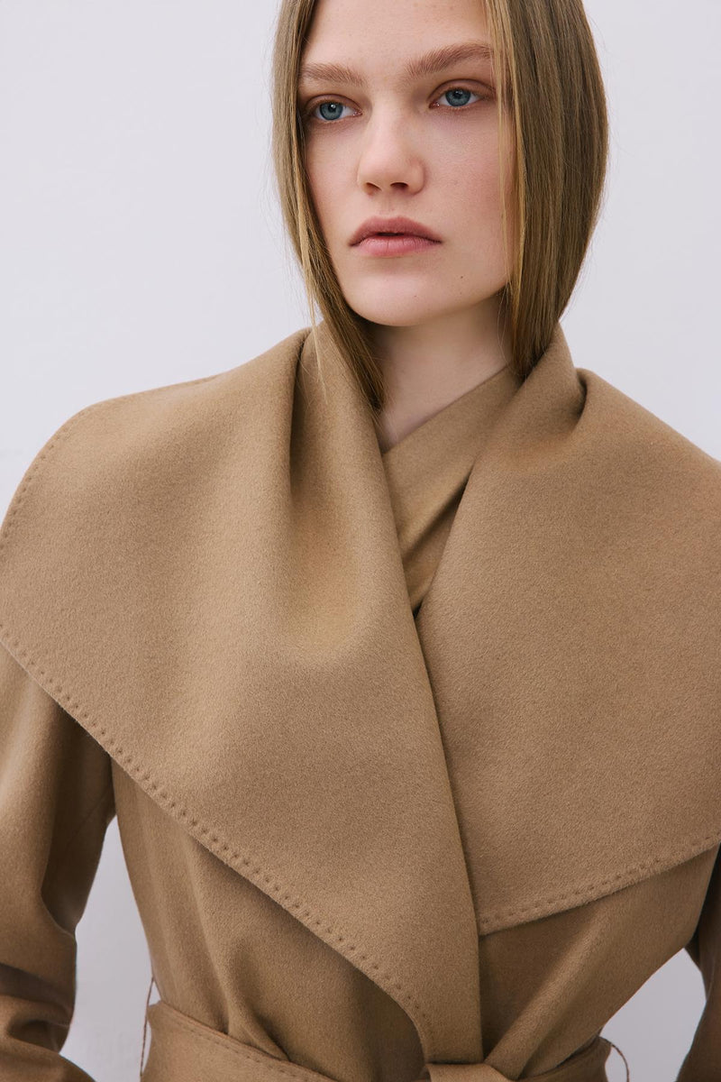 Cashmere Coat with Wide Collar and Belt