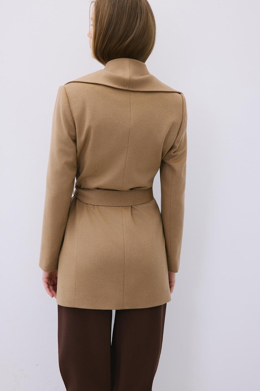 Cashmere Coat with Wide Collar and Belt