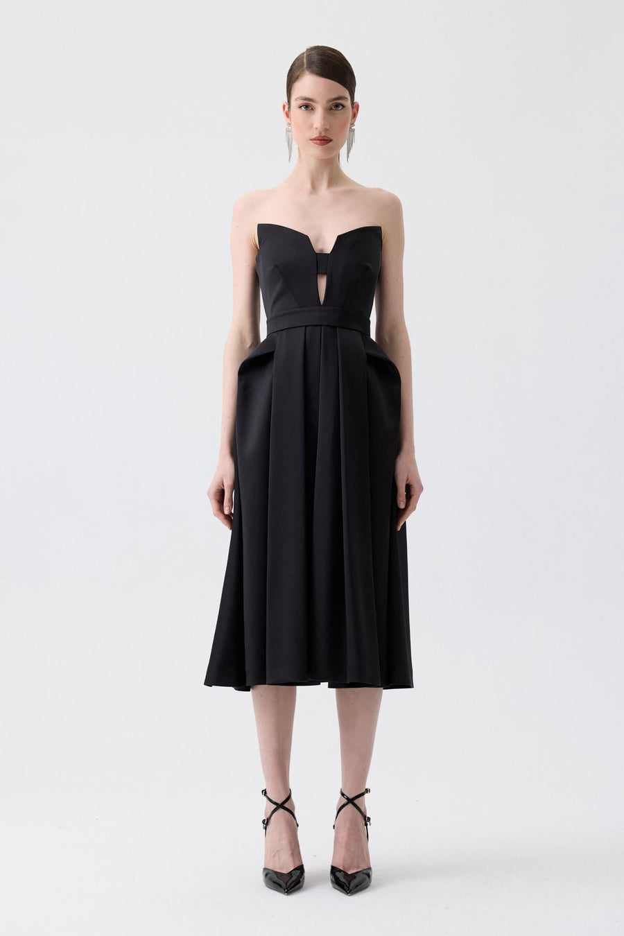 Black Chest Cut-Out Midi Dress