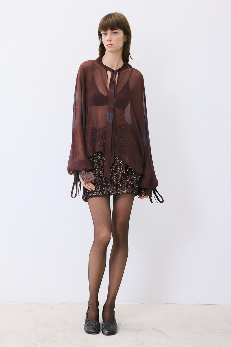 Chiffon Blouse with Drawstring Neck