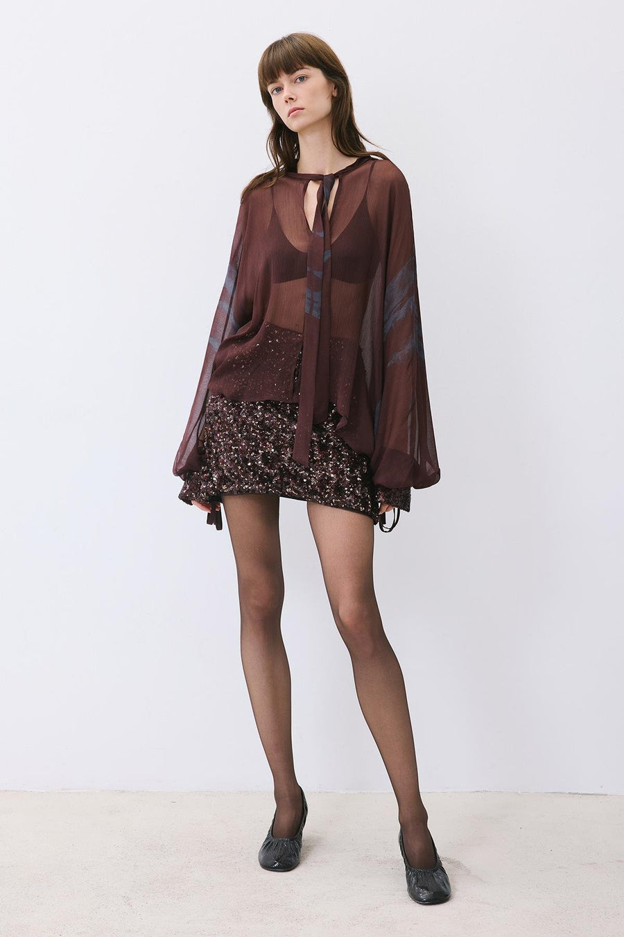 Chiffon Blouse with Drawstring Neck