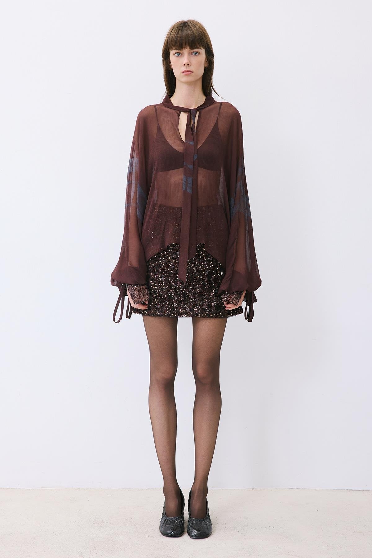 Chiffon Blouse with Drawstring Neck