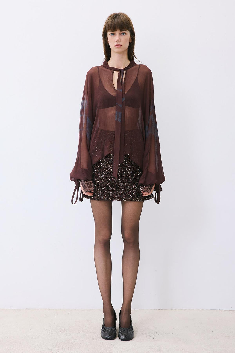 Chiffon Blouse with Drawstring Neck