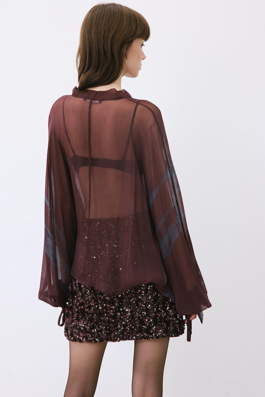 Chiffon Blouse with Drawstring Neck