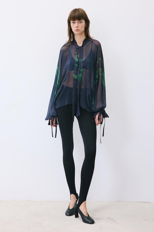 Chiffon Blouse with Drawstring Neck