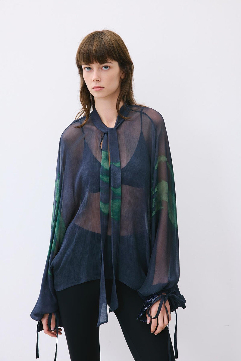 Chiffon Blouse with Drawstring Neck