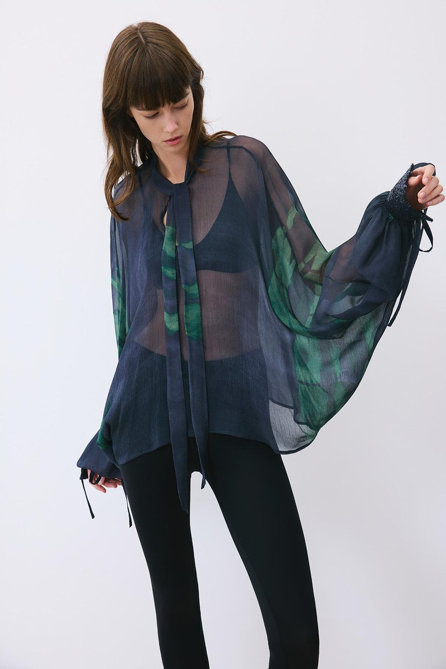 Chiffon Blouse with Drawstring Neck
