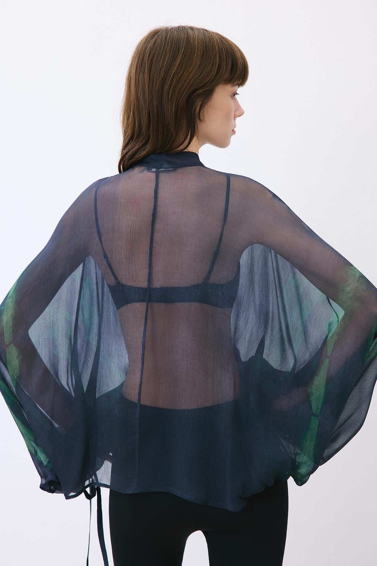 Chiffon Blouse with Drawstring Neck