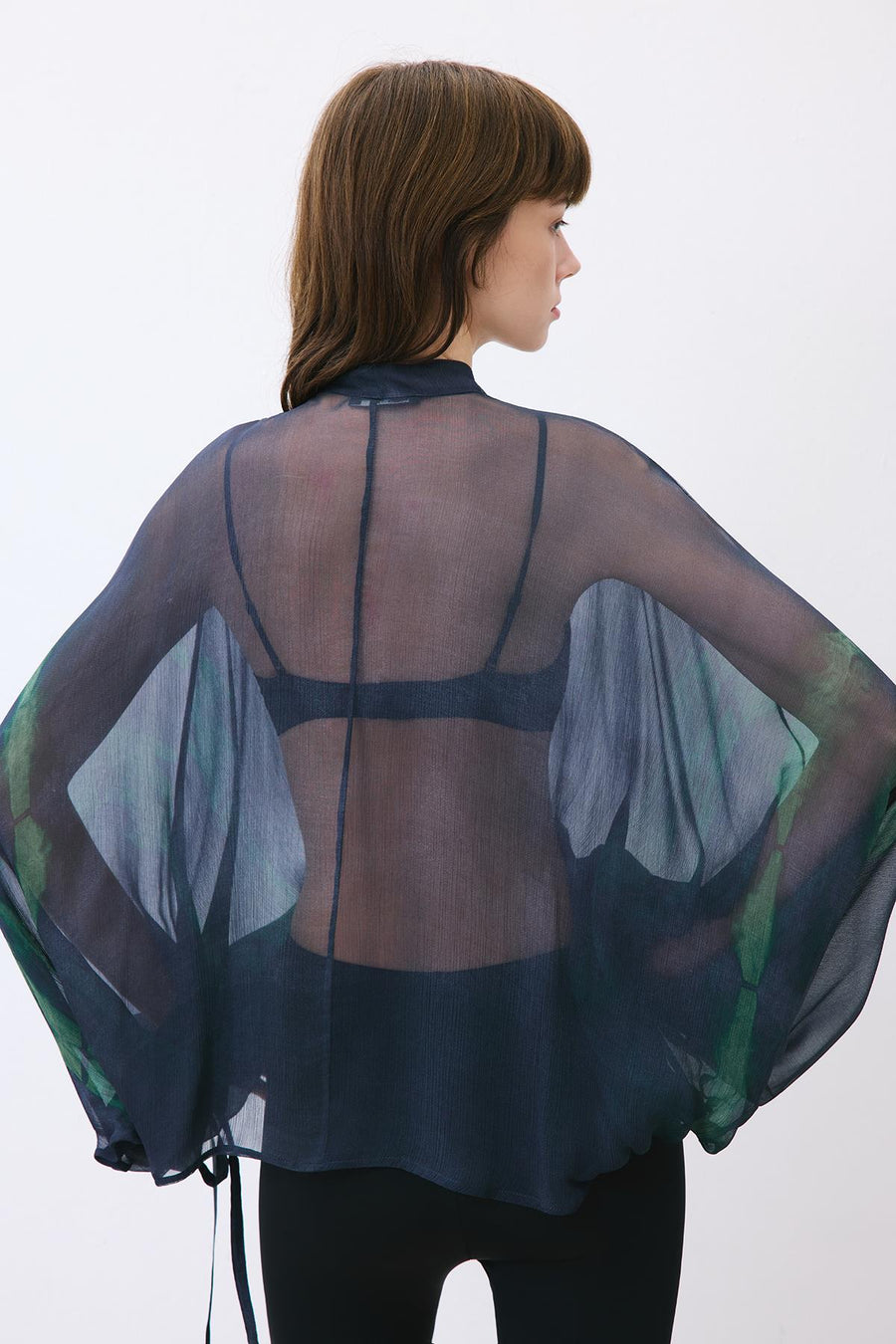 Chiffon Blouse with Drawstring Neck