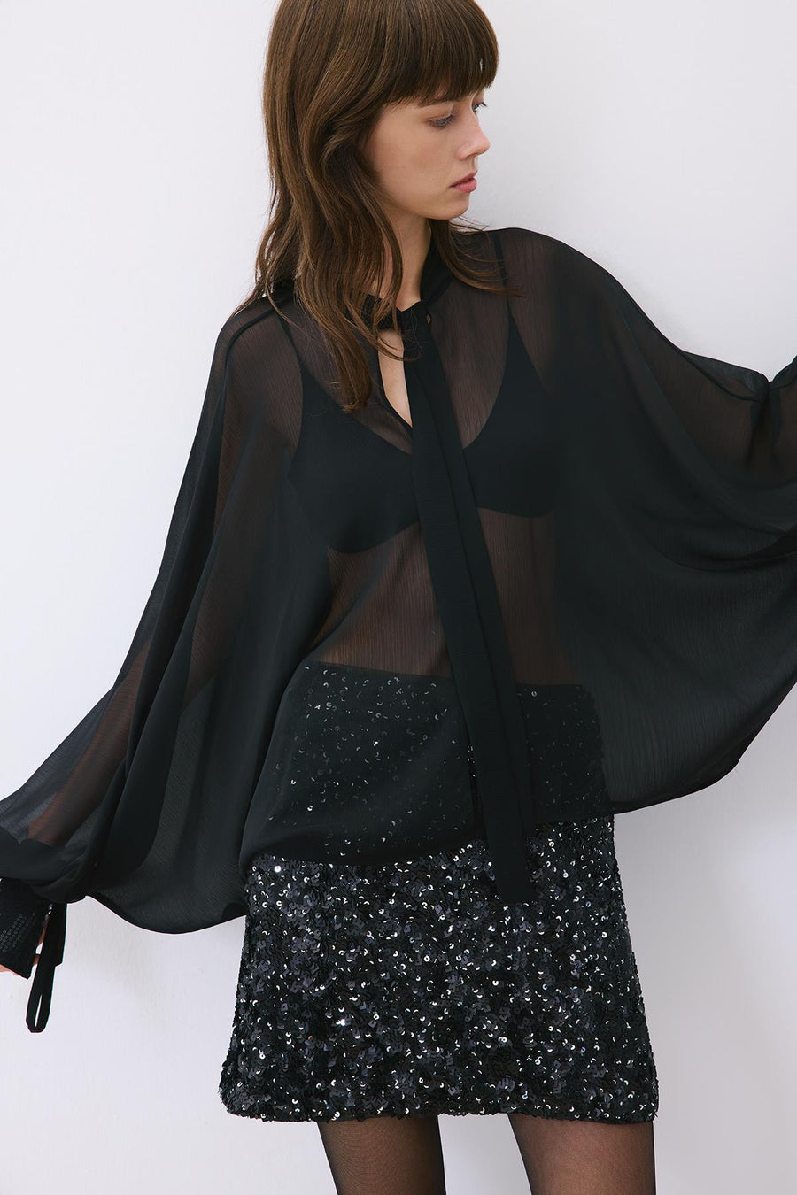 Chiffon Blouse with Sequin Cuff Detail