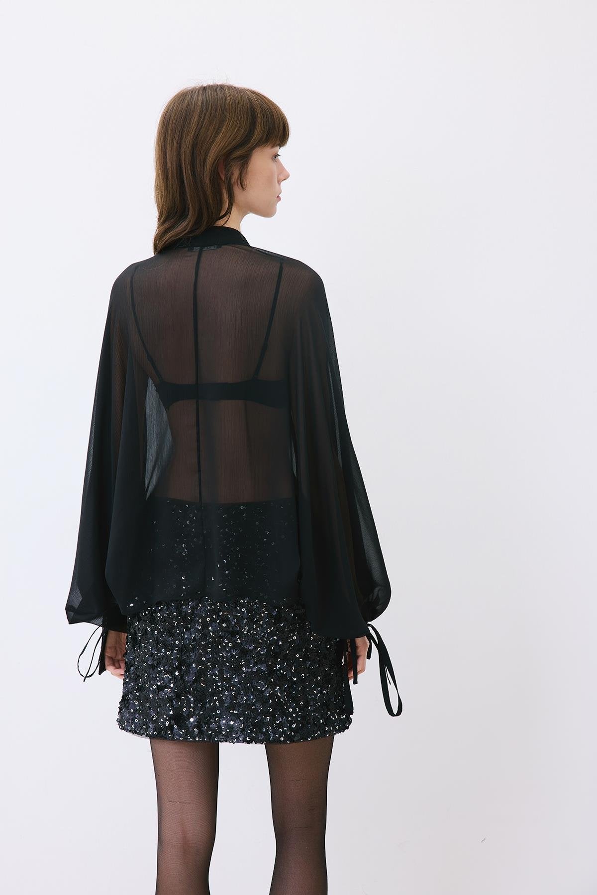 Chiffon Blouse with Sequin Cuff Detail