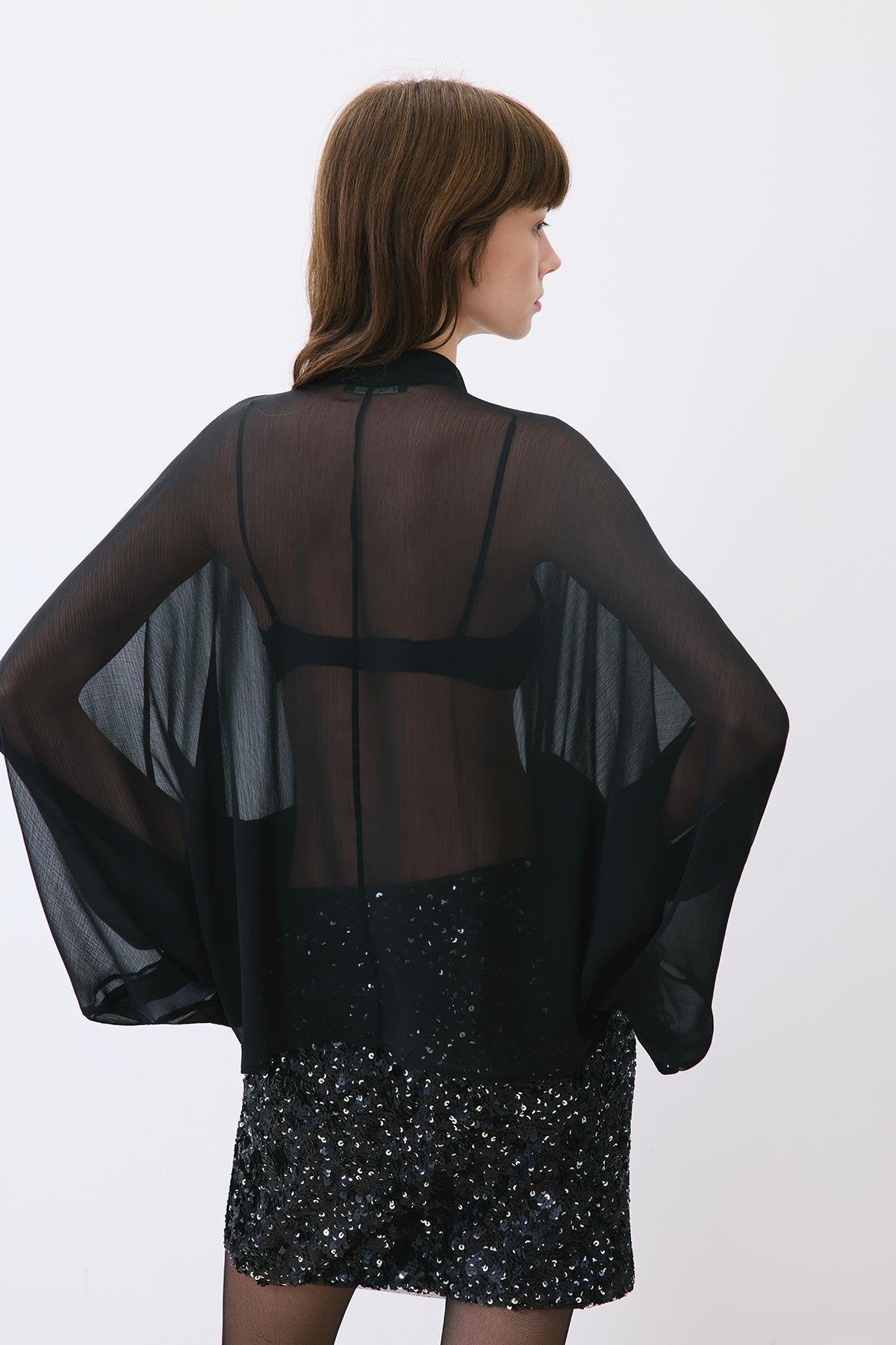 Chiffon Blouse with Sequin Cuff Detail