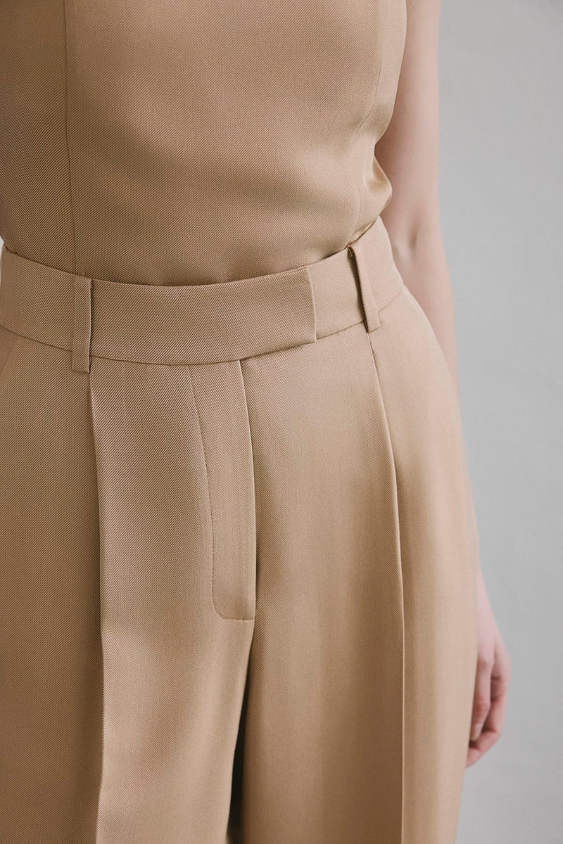 Crease Detail Pleated Wide Leg  Pants