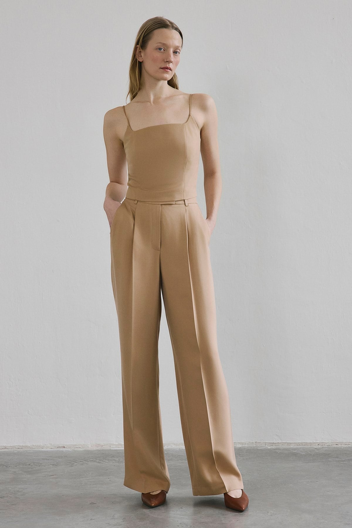 Crease Detail Pleated Wide Leg  Pants
