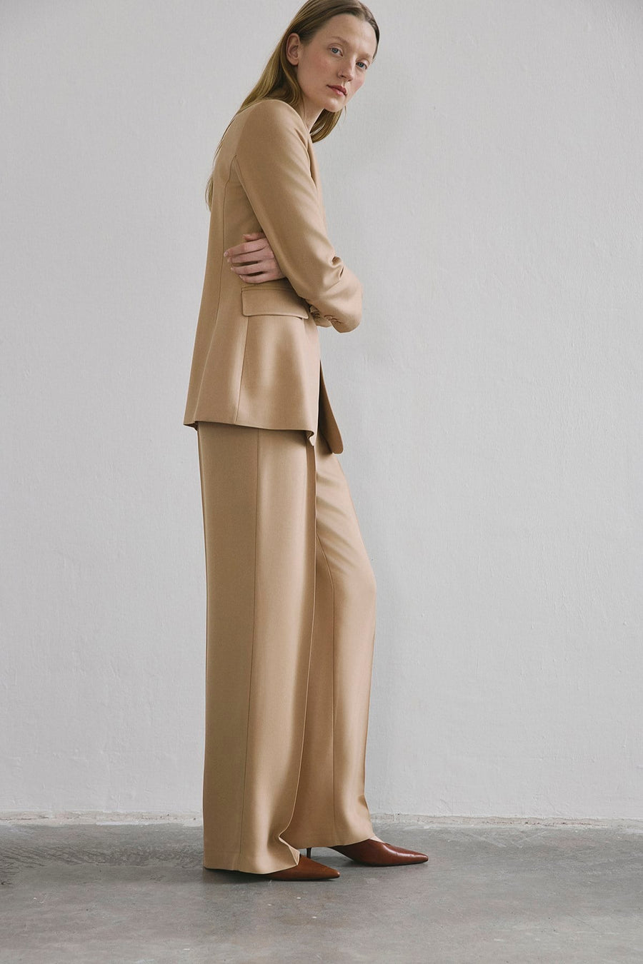 Crease Detail Pleated Wide Leg  Pants