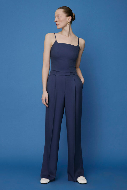 Crease Detail Pleated Wide Leg  Pants