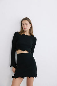 Black Crew Neck Knit  Blouse